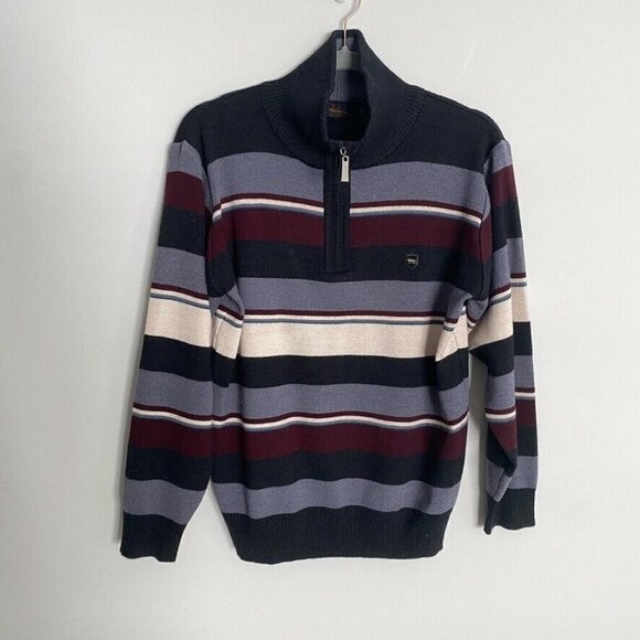 Vintage Kin Don Sweater 1/4 Zip Striped Mock Neck - Picture 1 of 7